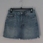 We The Free  Blue Mini Button Fly Raw Hem Denim Jean Skirt 27 Photo 0