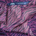 ZARA Black & Wine Zebra Pattern 3/4 Sleeve Smocked Waist Mini Dress sz XS Photo 4