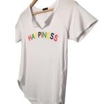 Bobeau New Happiness Rainbow Lettering Split V Neck Tee Shirt Boyfriend White XS Photo 4