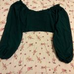 Dark green cropped summer long sleeve blouse Size M Photo 2