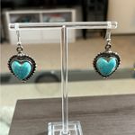 Turquoise Stone Heart Dangle Earrings Blue Photo 1