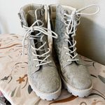 Gianni Bini Animal Print Rhinestone Champagne Combat Boots Photo 1