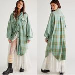 Free People Plaid Long Ruby Jacket Shacked Coat Sage Large Grunge Distressed Photo 1