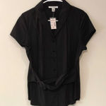 Dress Barn Women's Belted Top Blouse Button Down Collared Work Black Size Large Photo 0