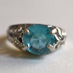 Source Unknown Enchanting Sea Blue Inset Beveled Glass Stone Filigree Silver Tone Size 11 Ring Photo 1