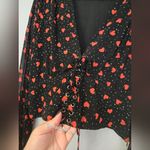 The Kooples Lace-up Front Heart Print Crepe Top Photo 3