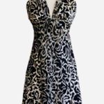 White House | Black Market WHBM Halter Dress Black Cream Floral Sleeveless Silk Flowy Halter Dress Size 4 Photo 14