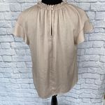 EXPRESS print blouse w/elastic mock ruffle collar flutter sleeves beige sz L Photo 9
