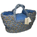 MAGID NWT Blue Natural Tan Woven Straw Zip Top Tote Bag Photo 1