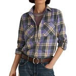 Ralph Lauren Preppy Purple Green Gingham Western Cotton Button Up Blouse M Photo 0