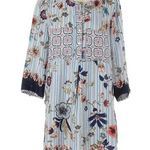 Anthropologie Fig & Flower Boho Floral 3/4 Sleeve Button Tunic Dress Size Small Blue Photo 0