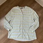 Investments long sleeve 100% silk button up striped blouse Women’s size L Photo 7
