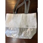 Athleta 2  Large Shopping Reusable Tote Bag White Silver Metallic Grey Photo 3