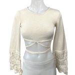 ZARA  Women's Cream Ecru Crochet Knit Boho Long Sleeve Cut Out Crop Top Size S Photo 2
