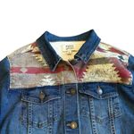 Frye And Co Denim Jean Jacket Southwestern Print Dark Wash Long Sleeve Large Blue Photo 1