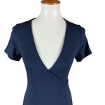 Lulus  Small Navy‎ Blue Wrap Maxi Dress Short Sleeve Tie Back Flowy Elegant Gown Photo 1