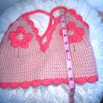 Hand made crochet top festival boho vibes flower lace up back makes adjustable Pink Photo 1