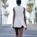 ZARA NWT  Sleeveless Fit and Flare Skater Mini Denim Dress Beige Women's Size S Photo 1