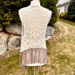 Origami Crochet & Lace Vest with Fringe, Boho Country Coachella, size S/M Tan Photo 10