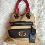 Emma Fox  Large tan black red leather Satchel  fold over Handbag no‎ strap Photo 0