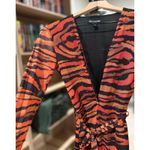 Pretty Little Thing Orange Zebra Flare Sleeve Tie Waist Bodycon Dress Photo 2