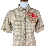 Bombay Paisley Tan Grid Dress Cardinal Embroidery M Button Down Unique Indie Size M Photo 1