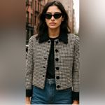 Doncaster Circa 1990 Vintage Herringbone Tailored jacket with faux Shearling cuff, collar Photo 1