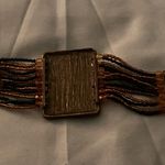 Vintage 9.25” Bracelet Multi Strand Beaded Rectangle Medallion 2” H Orange Black Gold Photo 4