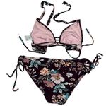 Kona Sol  Burgundy Floral Bikini Two Piece Tie Hips Swim Suit Size M Photo 4