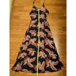 World Market Navy Floral Boho Peasant Tropical Ethereal Maxi Dress Pockets L/XL Blue Size L Photo 1