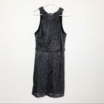 Halston Heritage  Metallic Knit Halter Tie Back Dress Black Silver 12 Photo 2