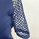 Venus Blue V Neck Cutout Back Eyelet Half Sleeve Solid Pullover Blouse Top Sz M Photo 2
