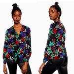Topshop  Floral Button Front Blouse – Tie Waist – Size Small Photo 1