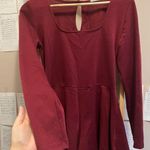 Burgundy Vintage Longsleeve Mini Playsuit Dress with Squared Neckline Size M Photo 3
