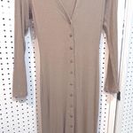 LNA Clothing Ribbed V Neck Button Front Long Sleeve Midi Dress Extra Small Brown Photo 0