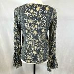 Lovestitch long bell sleeve gray and ivory floral tie front top size small Photo 4