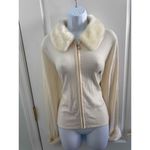 Ny Collection Off White Zipper Faux Fur Collar/Sleeve Jacket Size Smalll Photo 1
