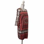 The Limited  Geometric Print Tunic Dress 3/4 Sleeve Women's Med Coral Black White Photo 1
