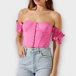 ASTR  The Label Corset Top Women's Small Pink Linen Sweetheart Neck Off Shoulder Photo 0