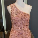 Women’s One Shoulder Pink Sequined Formal Prom Dress Long Leg Slit Size S NWOT Photo 1