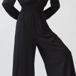 Hutch Anthropologie  black jersey knit wide-leg V-neck smocked jumpsuit, size M Photo 0