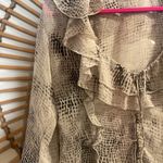 ZARA  Womens Gray Snake Print V Neck Ruffle Blouse 3/4 Sleeves Sheer Boho Fairy 🐍 Photo 5