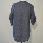 Ellen Tracy  size medium 100% linen hi low blouse grey with gold zipper roll tabs Photo 8