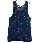 Vintage Floral Embroidered Denim Jumper Jean Dress Scoop Neck Sleeveless Size 2X Blue Photo 2