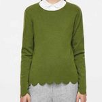 COS  Green Scallop Hem 100% Wool Crew Neck Sweater Sz M Photo 0