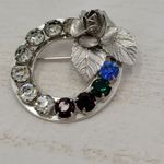 Sterling Silver Multi Color Rhinestone Wreath Brooch Pin Set Mother’s Day Gift‎ Photo 2
