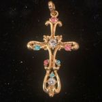 Gold Cross pendant with Pastel Rhinestones Photo 0
