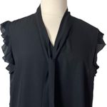 New York & Company Top Tie Neck Ruffle Cap Sleeves Green New Women’s Size XXL Black Photo 5