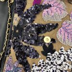 Floral Embroidered Sequin Woven Jute Clutch Shoulder Bag Purple Photo 10