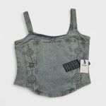 Forever 21 NWT Studded Denim Crop Top Grey Womens M Embellished Camisole Bustie Photo 0